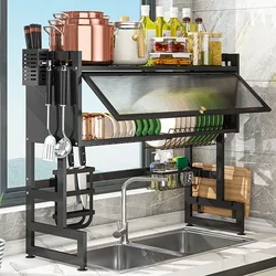 Kitchen Sink Cabinet Door Rack Countertop Sink Shelf with Door Dust-Proof Cutlery Cutting Board Drain Rack Bowl Plate Organizer