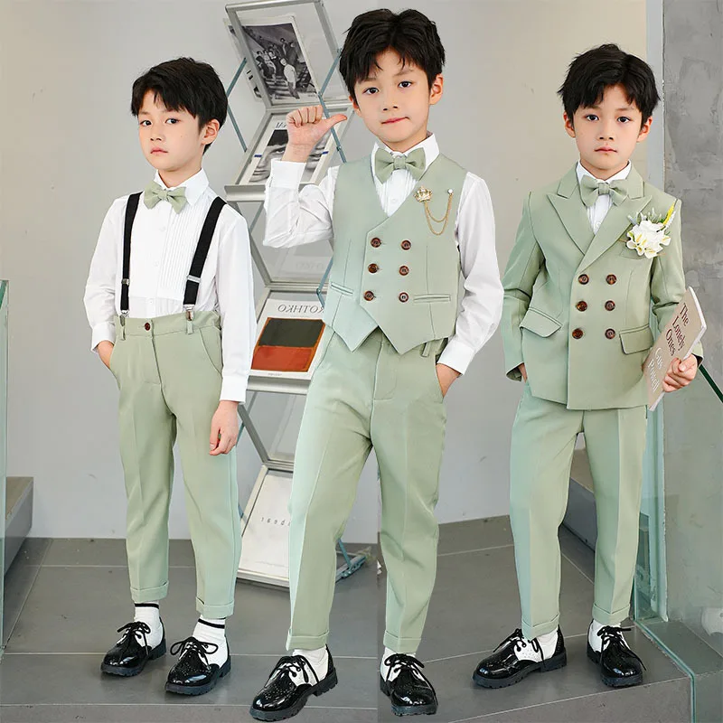 Spring and Autumn Children's Suit Set for Boys Handsome Flower Girl Dress for Piano Performance Host Small Suit Coat for Men