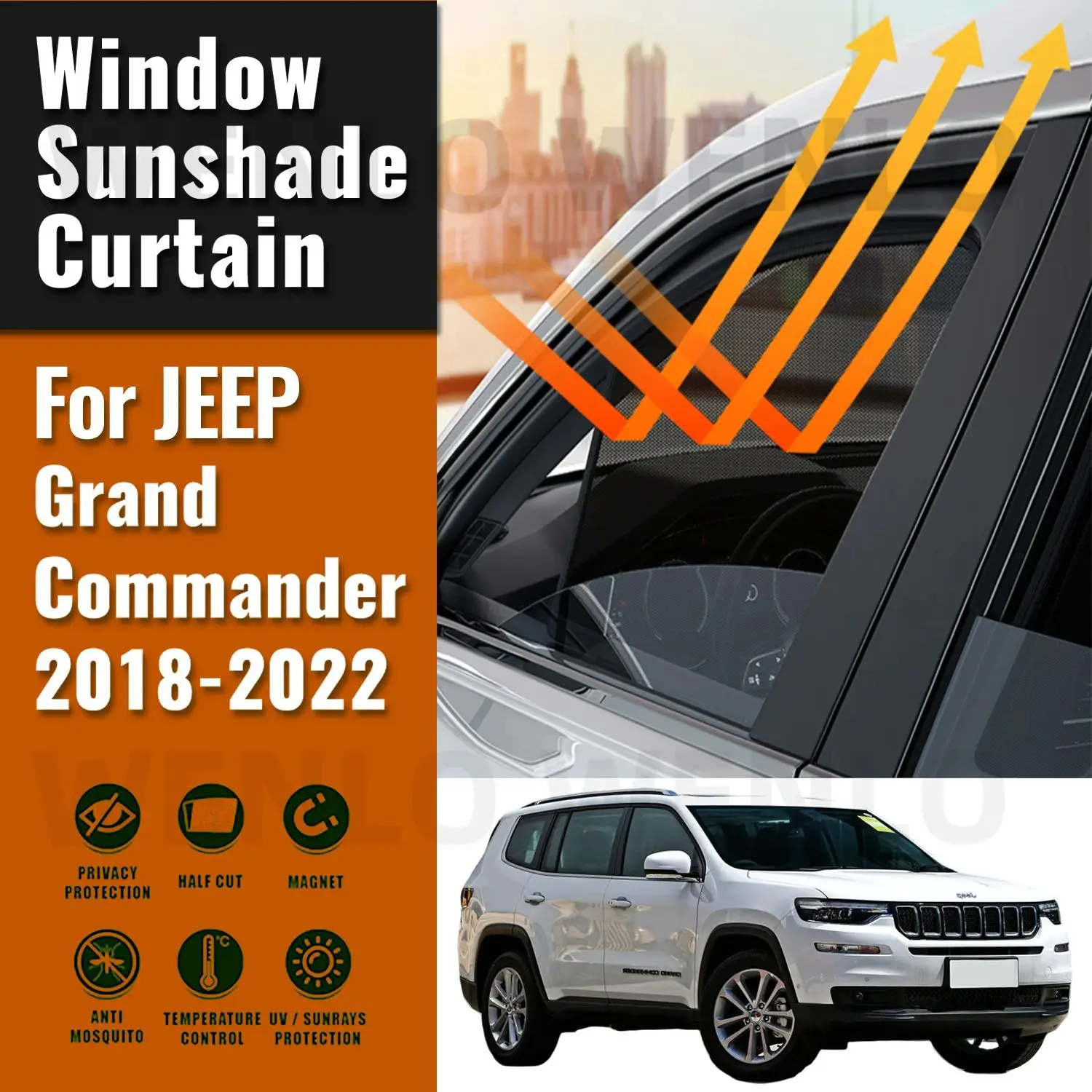 For JEEP Grand Commander 2018-2022 Side Window Sun Shade Visor Magnetic Car Sunshade Front Rear Windshield Frame Curtains Shield