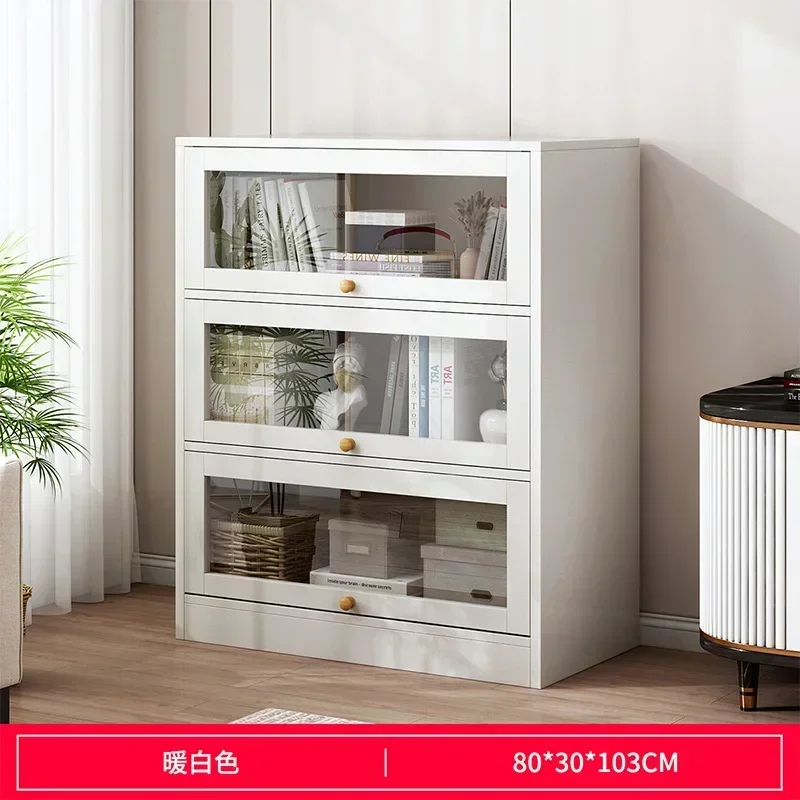 Modern Bookcases Floor Living Room Cabinet Dust-proof Imitation Glass Door Shelf Library Display Bookshelf Home Storage Cabinets - view 6