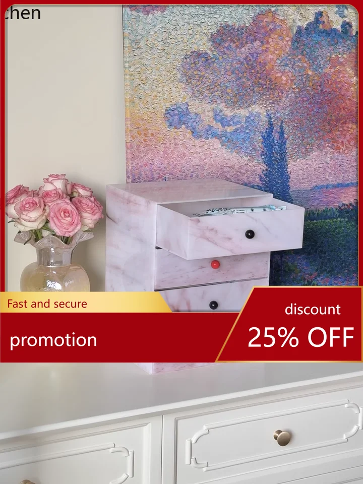 

ZML Cosmetics Storage Box Marble Desktop Dust Lipstick Dresser Drawer Storage Cabinet