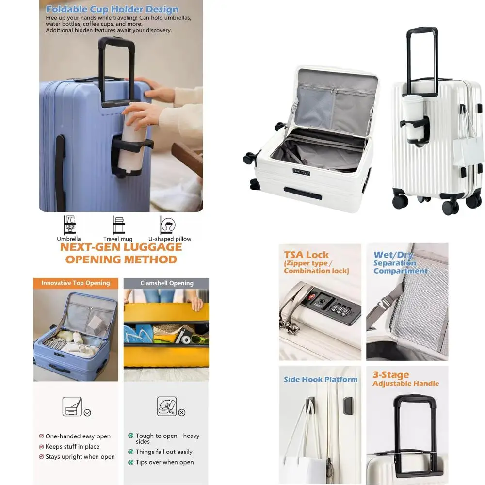 

Расширяемый чемодан-спиннер с твердой поверхностью и подстаканником, одобренный TSA, с верхним открытием для путешествий, белый