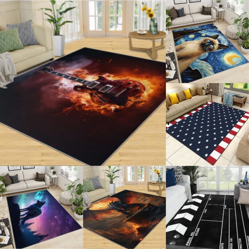 

Creative Pattern Guitar Star Flag Carpets for Living Room Decoration Sofa Large Area Home Rugs for Bedroom Soft Non-slip Mat