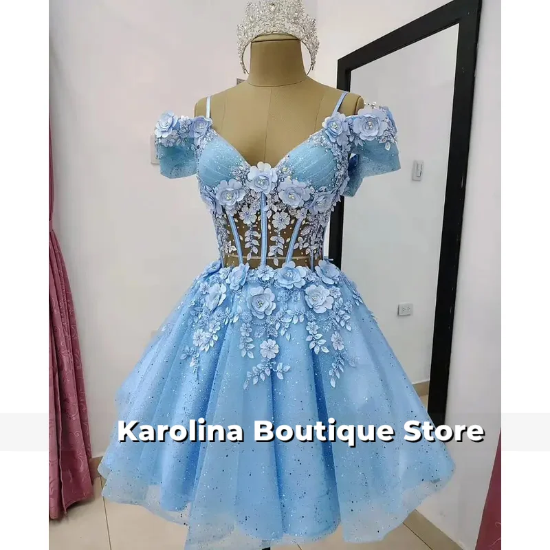 

Блестящие короткие платья для выпускного вечера с открытыми плечами и аппликацией из бисера, коктейльное пышное тюлевое короткое платье для выпускного вечера по индивидуальному заказу