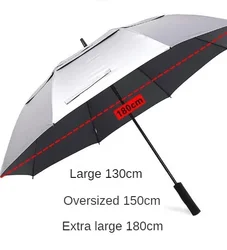 180CM Big Size Long Handle Umbrella Double-deck Large Rain Umbrellas Luxury Silver Dual Use Sunscreen Windproof Rain Gear Gift