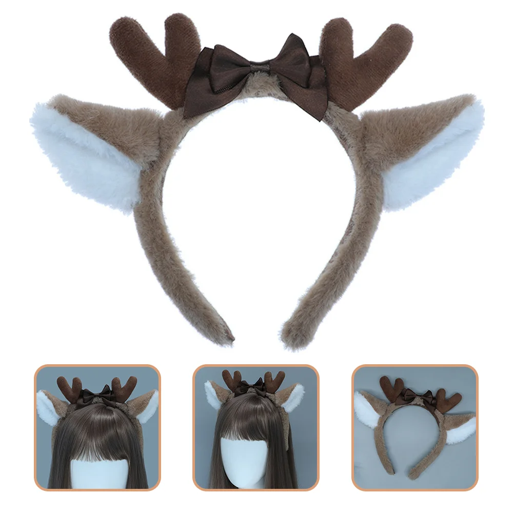 Deer Ear Headband Hair Decor Multi-function Dress Supply Bow Tie Comfortable Plush Fabric Compact Animal Women's