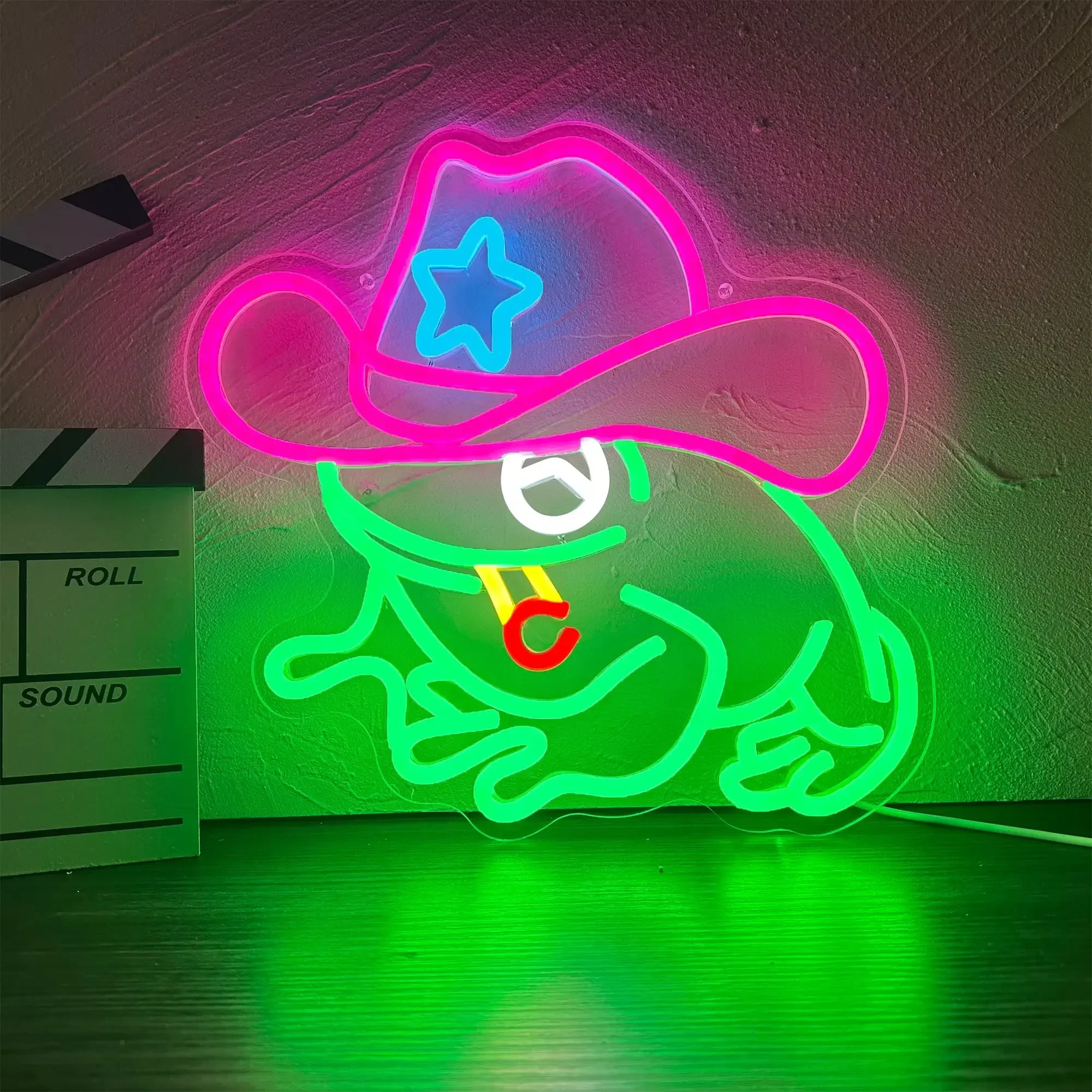 Frog Cowboy Neon Signs Lamp Led Signs Lights Wall Decor Adjustable Brightness Night Light Game Room Decor USB Bedroom Party Bar