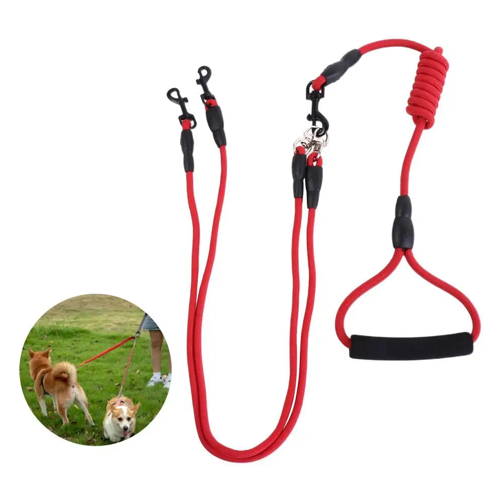 

With Foam Handle 2/3/4 Way Pet Leash Nylon Adjustable Two Heads Dogs Leash Black Durable Dogs Traction Rope Outdoor