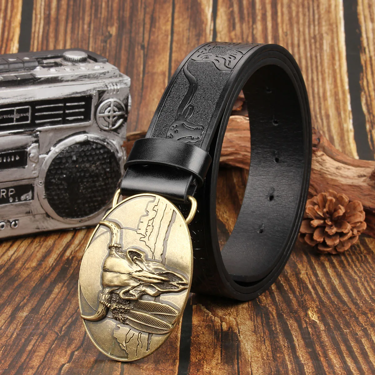 Новый джинсовый ремень в стиле вестерн с коровьей головой, мужской ремень с пряжкой в стиле ретро, трендовый ремень, персонализированный ремень в этническом стиле для мужчин на Хэллоуин