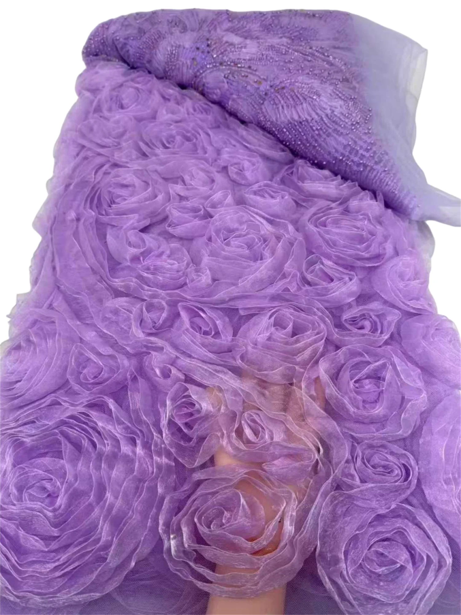 

Фиолетовый африканский 3D большой цветок кружевная ткань с вышивкой Роскошная французская сетчатая кружевная ткань с блестками и бусинами для нигерийских женщин праздничное платье