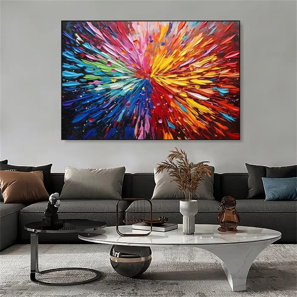 

Customize Large Size Rainbow Colorful Textured Abstract Oil Painting for Home Living Room Wall Art Decor