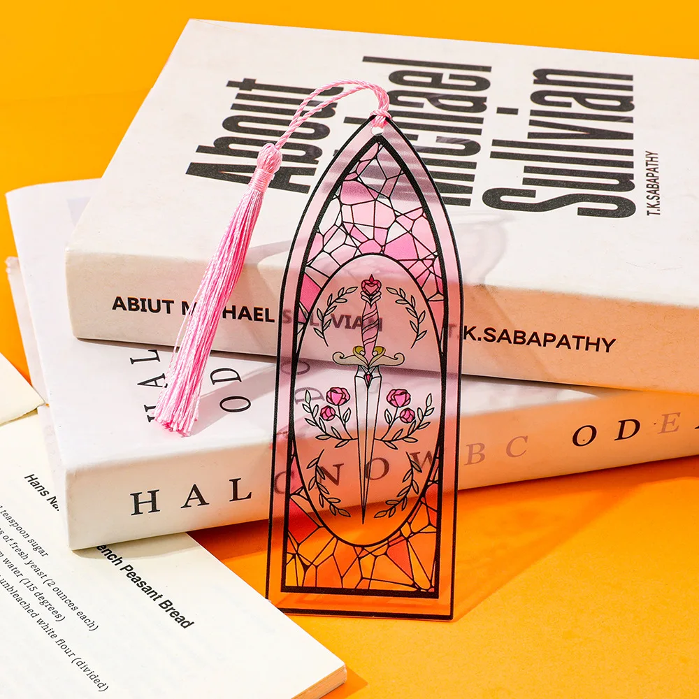 1PC Colorful glass window Halloween new horror bookmark vampire castle acrylic transparent book decoration with tassels