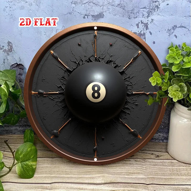 2D Flat, Billiard Ball Decor Featuring a Round Plaque with The Number Eight. Door Embellishments in Homes, Farmhouses, Garages