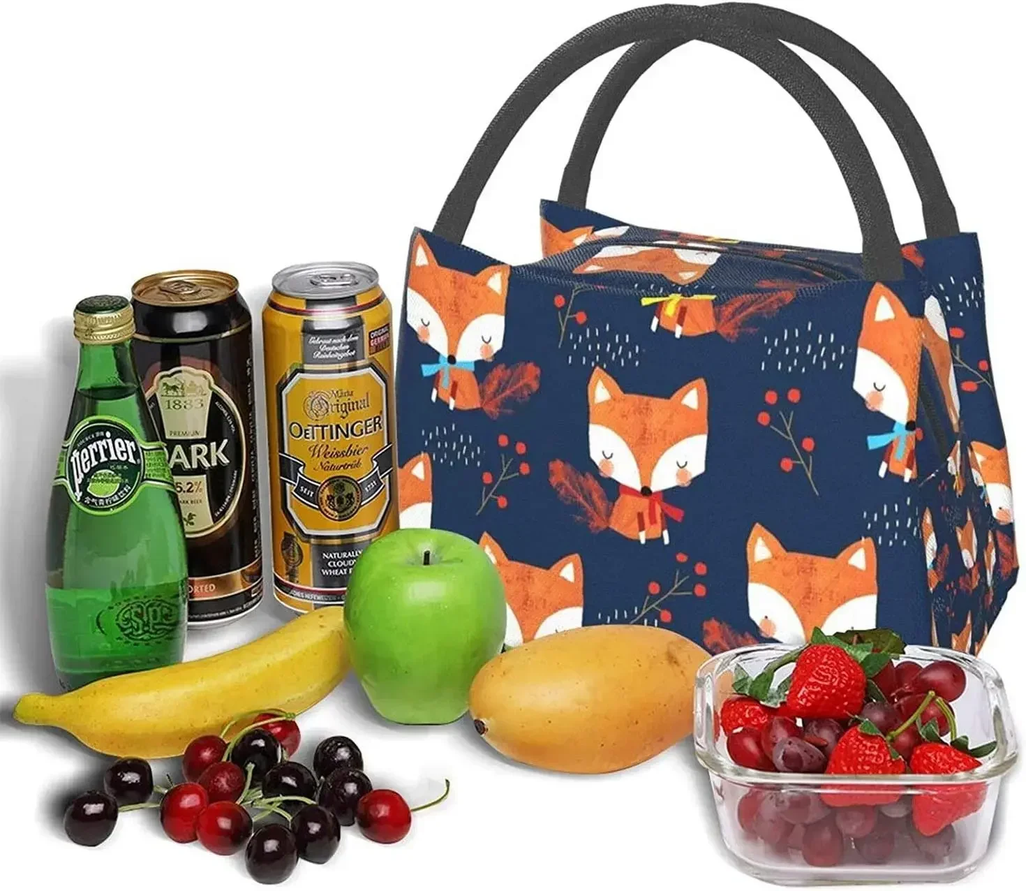 

Портативная изолированная сумка для обеда, водонепроницаемая сумка-тоут с милой мультяшной лисой для женщин и детей, офиса, школы, пешего туризма, пляжа, пикника, рыбалки