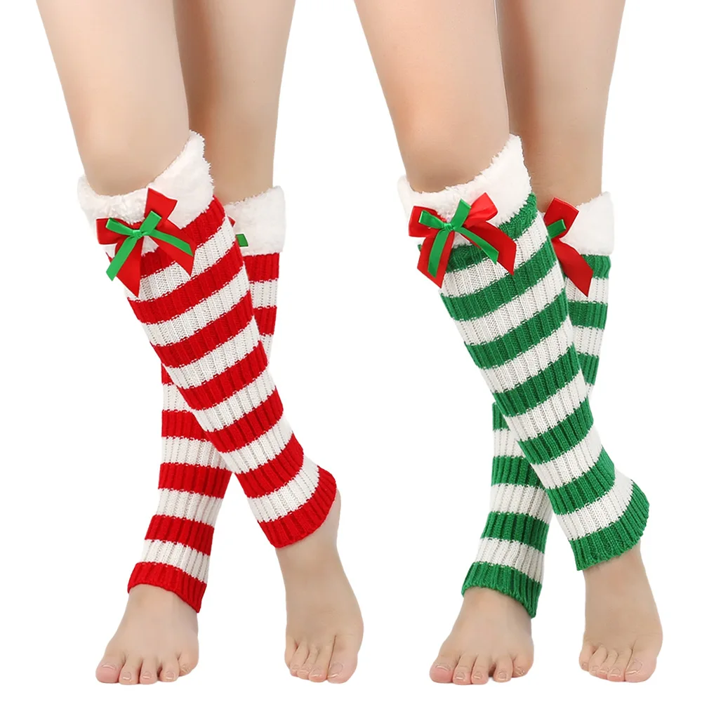 النساء الرجال عيد الميلاد عيد الميلاد السنة الجديدة متماسكة الجوارب الطويلة القوس شريط الركبة كم الشتاء اكسسوارات الكبار لطيف هدية الكريسماس