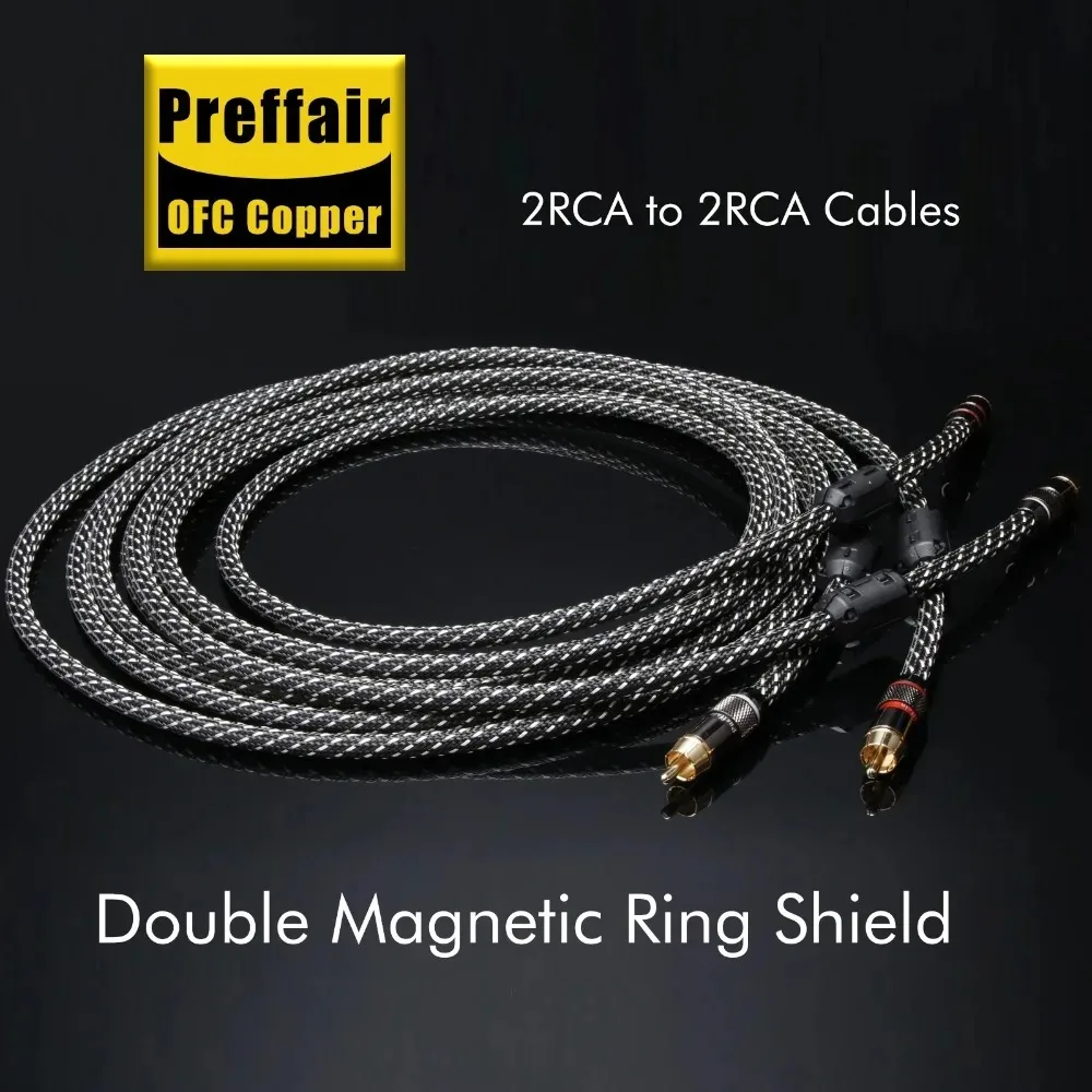RCA Cable 4Cores OFC Audio Signal Wire Copper Braid+Double Magnetic Ring Shield with 24K Gold Plated 2RCA Plug for DAC TV