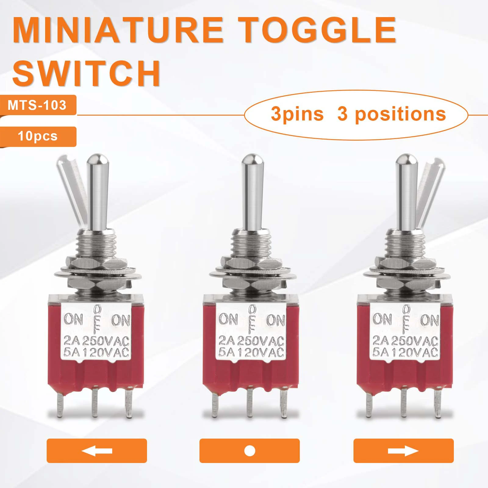 3/10pcs 3Pin Miniature Toggle Switch SPDT On/Off/on Mini  Switch MTS-102 MTS-123 For Car Dash Dashboard Electronic Equipment