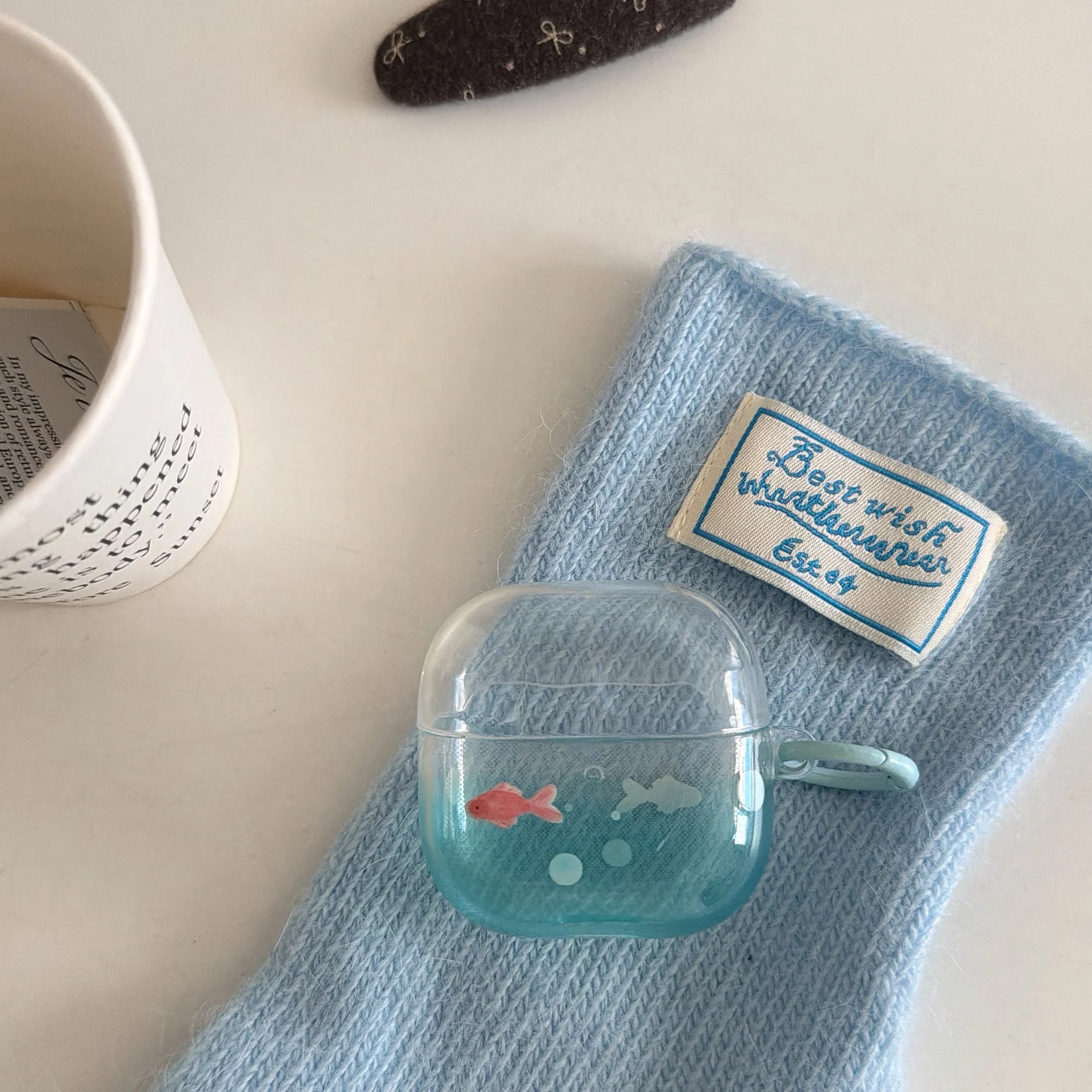 Ins Transparent Blue Gradient Goldfish Earphone Case For Samsung Galaxy Buds 3/3 Pro/live/FE/2 Pro Fish Pendant Headphone Cover