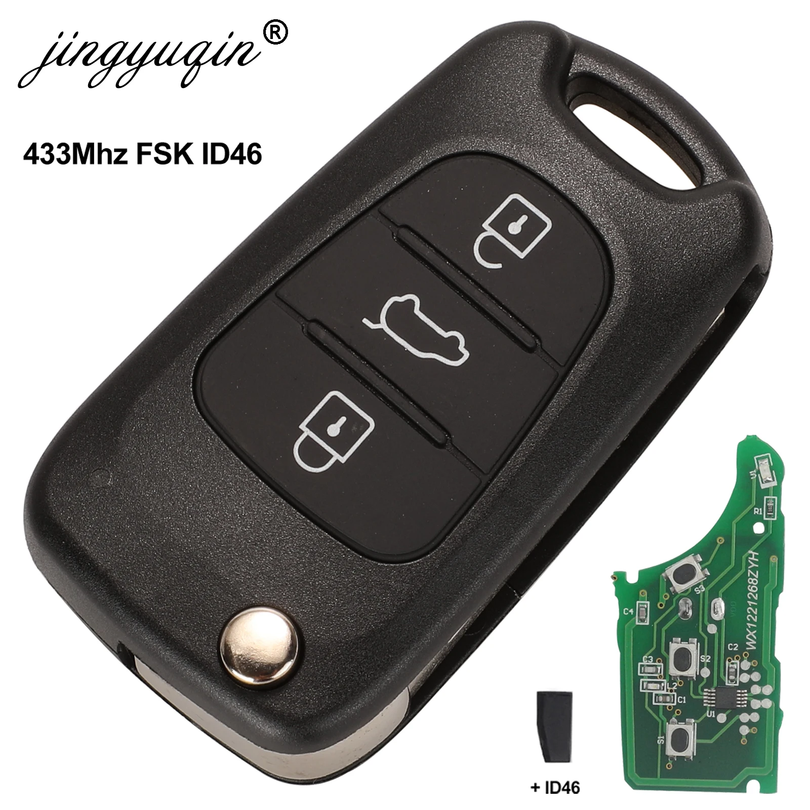 

jingyuqin 3 Buttons For Hyundai IX35 I30 ELANTRA Tucson SONATA NF Flip Folding Car Remote Key 433Mhz FSK ID46 Chip Fob