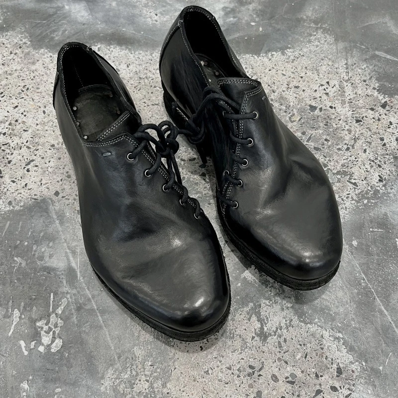 Handmade Genuine Leather Men's Shoes Horsehide Diagonal Side Zip Washed Vintage Derby Craftsman Leather Shoes Male Loafers