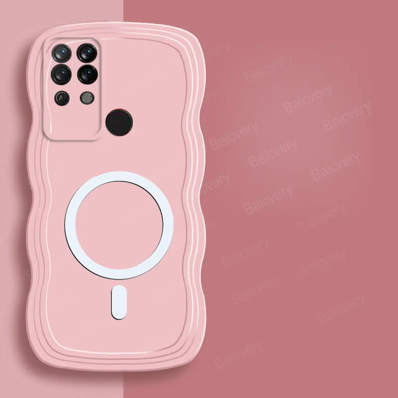 Case For Tecno POVA LC7 LD7 LD7J Wave Border TPU Silicone Colorful Shell Back Protective With Ring Iron Sheet Magnetic Sticker