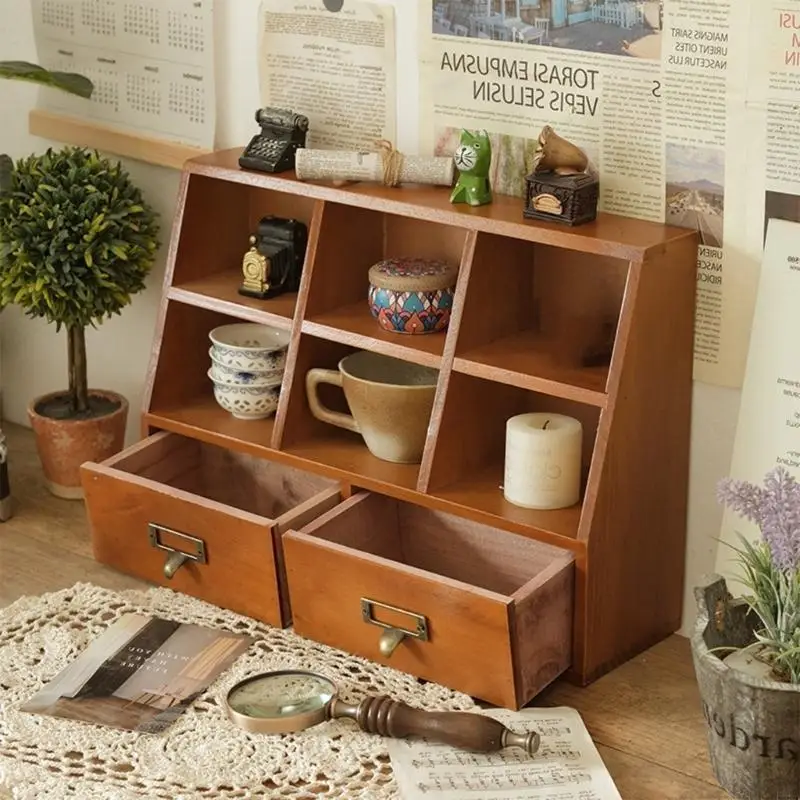 Desktop Storage Cabinet 6 Compartments 2 Concealed Drawers Construction