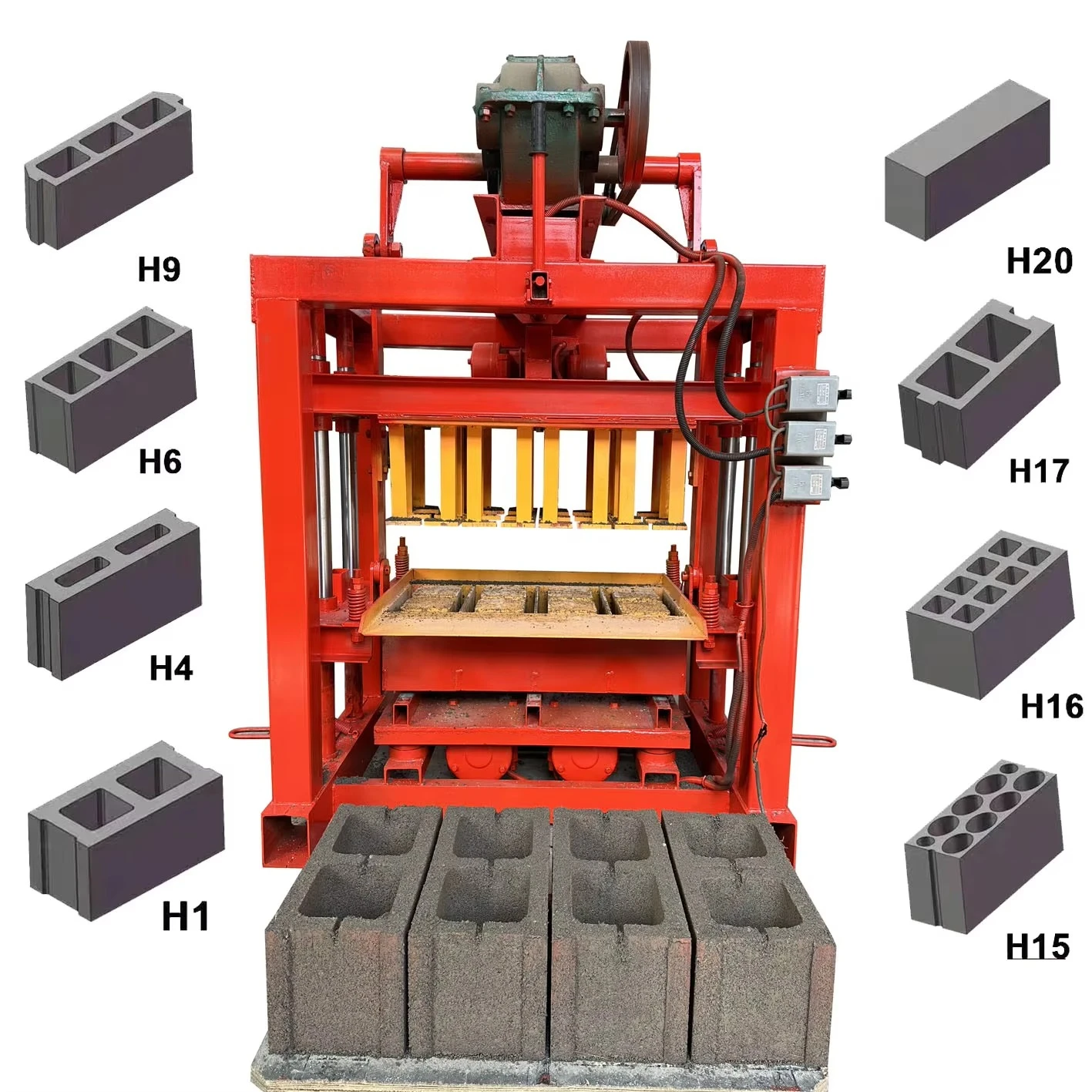 Semi-Automatic Electric Block Making Machine with Multiple Moulds, for Producing Solid Hollow Interlocking Concrete Bricks