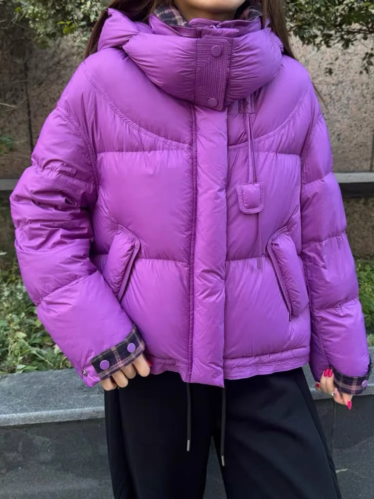 

Casual Loose Pure Color Design Sensation down Jaet Women's Faionable Versatile Color Hooded Zipper ort Sle