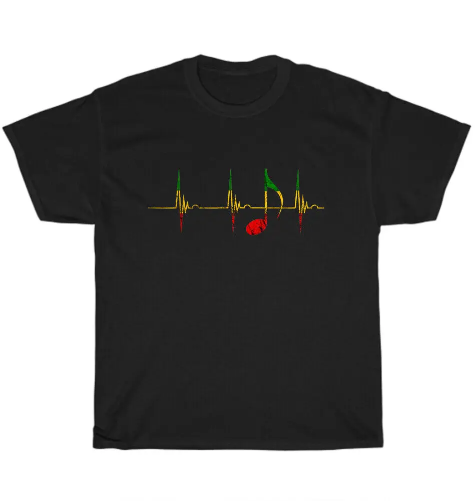 Rasta Reggae Music Notes Heartbeat EKG Pulse Clefs T-Shirt Unisex Tee Gift NEW