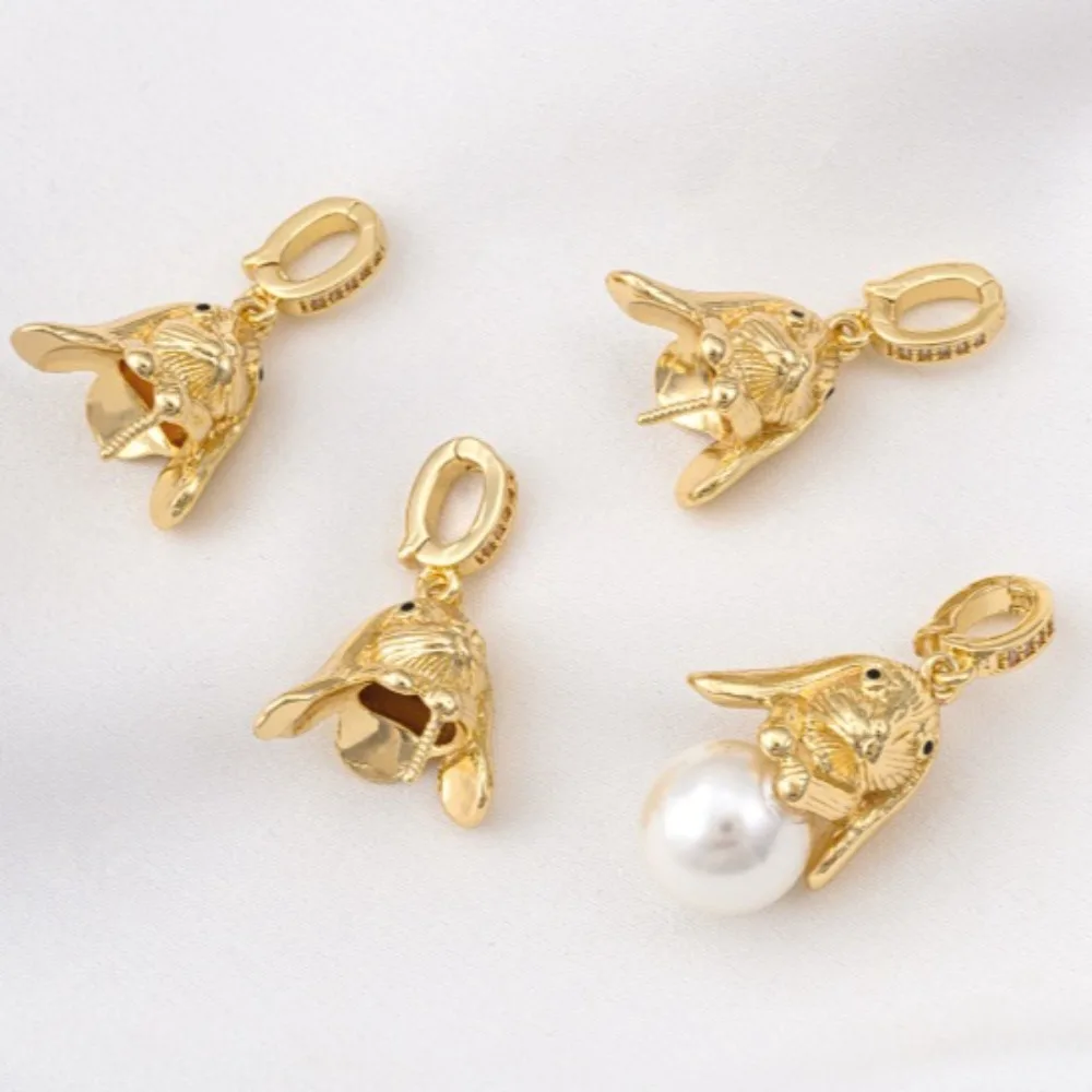 

1Pcs Copper Charms 14K Gold Color Universal Buckle Rabbit Bead Holder Long-eared Rabbit DIY Handmade Glue Crystal Pearl Necklace