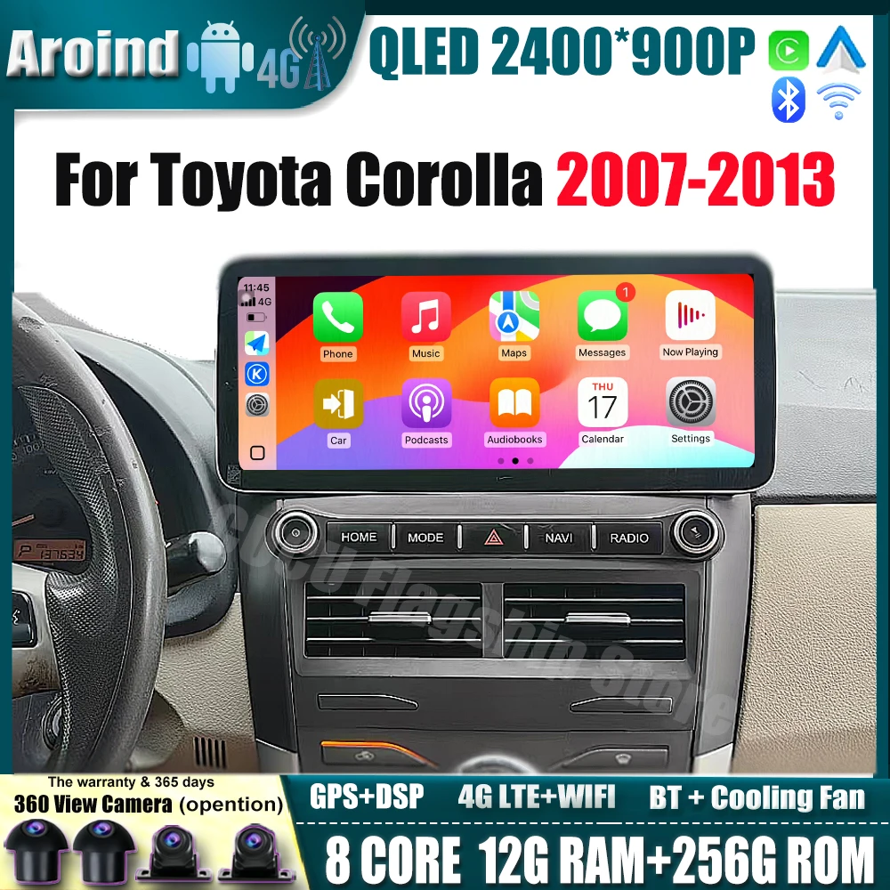 

QLED 12.3Inch Screen For Toyota Corolla 2007 2008 2009-2013 Multimedia Video Player Navigation GPS Car Accessories 4G LTE WIFI