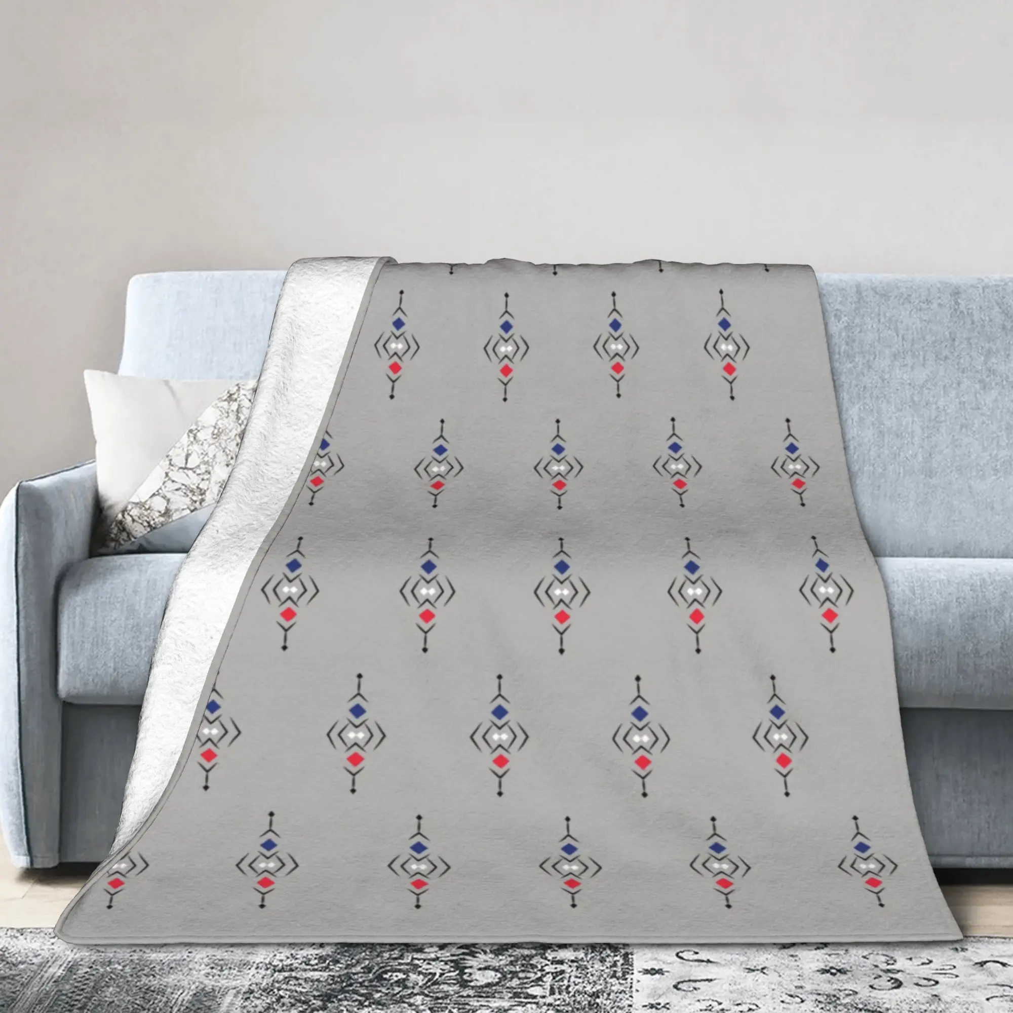 Custom Amazigh Berber pattern Symbol Blanket Warm Fleece Soft Flannel  Throw Blankets for Bedding Sofa Office Autumn