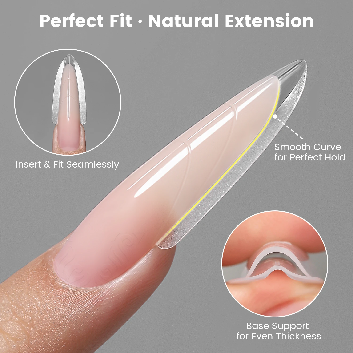 Original YOKEFELLOW Sandwich Nail Form 240pcs Almond Coffin Sandwich Nail Mold 15Sizes Botton Top Mold for Quick Nail Extension