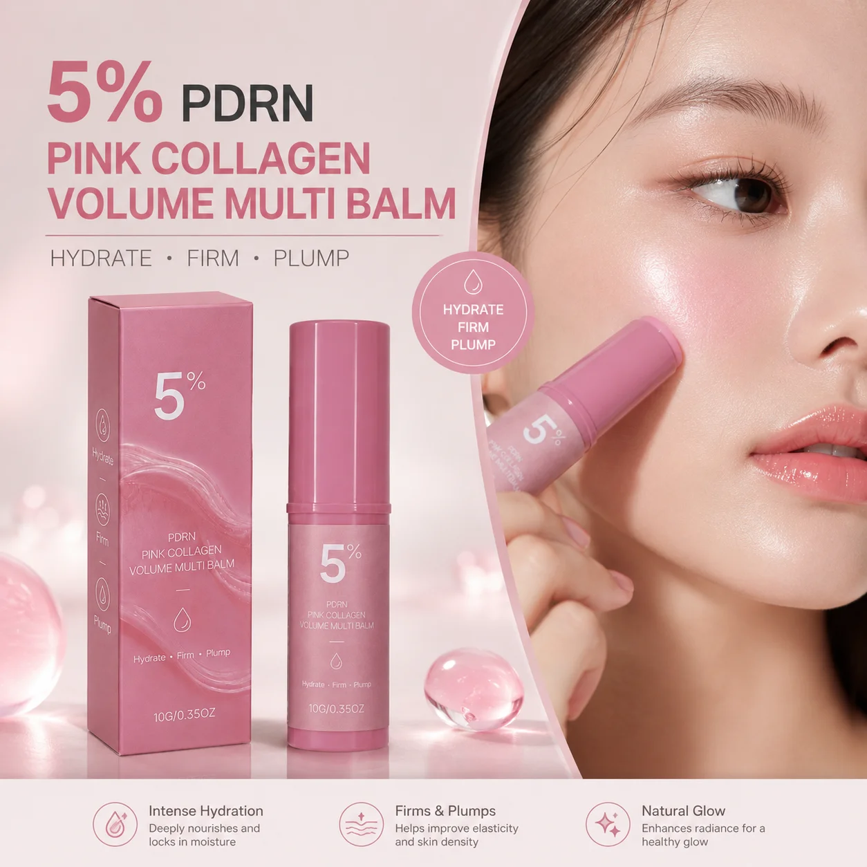 PDRN Pink Collagen Volume Multi Balm Stick Deep Hydration Boosts Skin Elasticity Moisturizer For Face Eye & Lip Fine Line Care