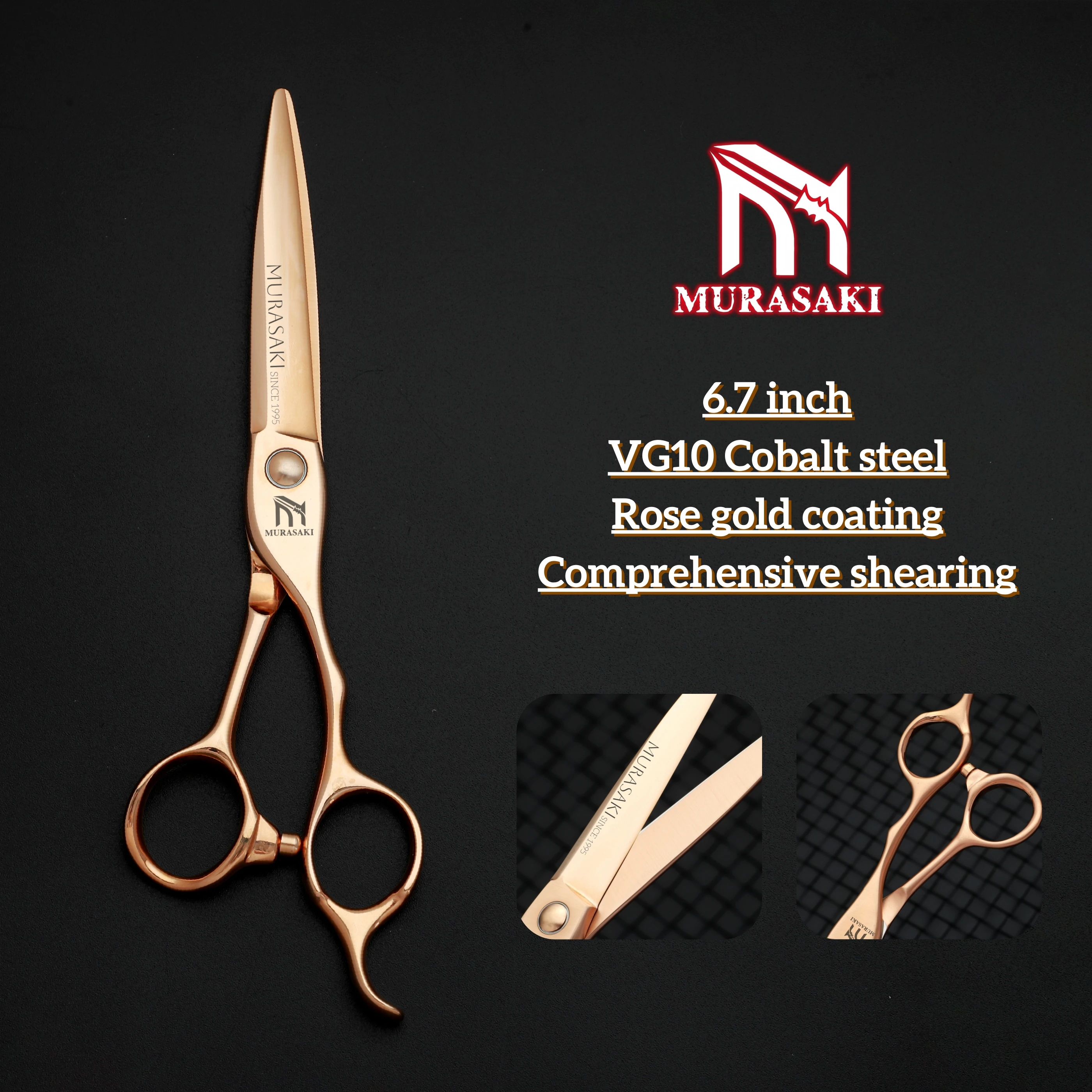 MURASAKI Professional Hairdressing Scissors，6.3-6.7 Inch Rose Gold Coating Barber Shears, High-End VG10 Steel Barber Accessories