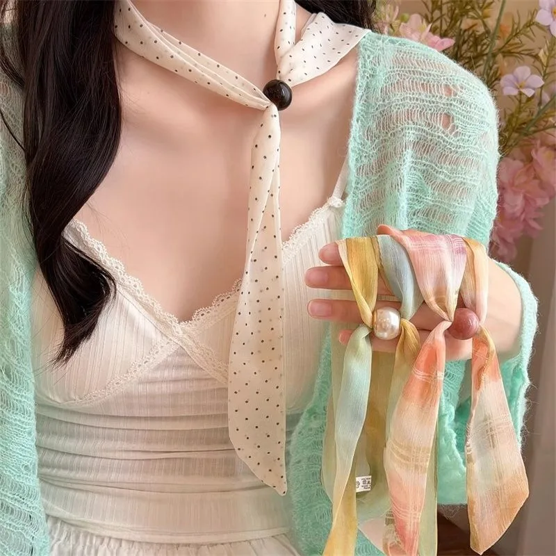 Retro chiffon scarf: an elegant, slim-fit neck scarf accessory; a lightweight, versatile fashion scarf perfect for everyday wear