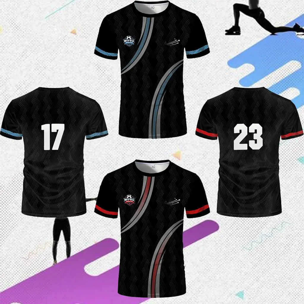 

New Black Training T-shirt Summer Red And Blue Color Matching Sports Short Sleeve Men And Women Customizable Round Neck Top