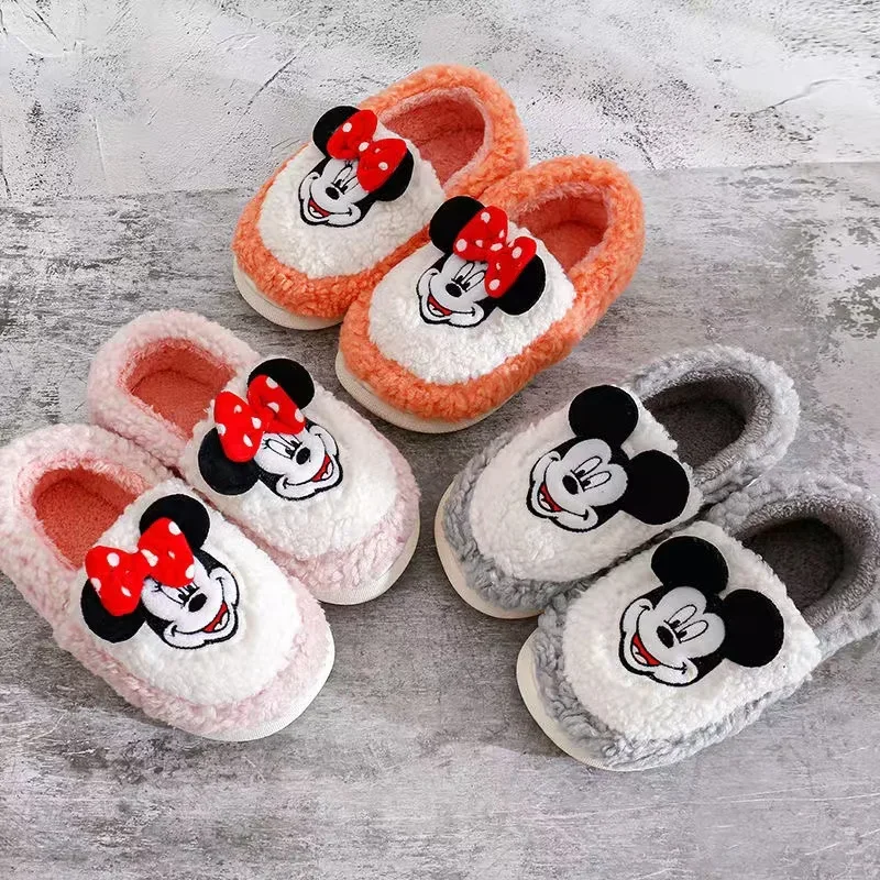 

Disney Winter Children Cotton Slippers Cartoon Mickey Minnie Mouse Print Warm Princess Baby Boys Girls Indoor Bedroom Home Shoes