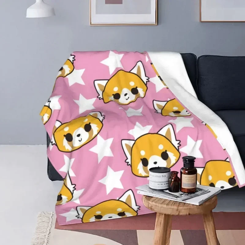 Anime Panda Aggretsuko Throw Blanket Flannel Summer Portable UltraSoft Bed Throws for Car Sofa and Everyday Use