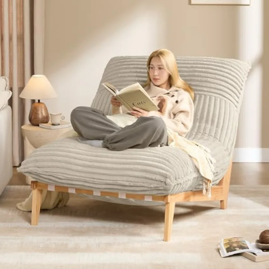 

Oversized Chaise Lounge Chair, Bean Bag Chair with Removable Upholstered Cover, Sleeper Sofas Accent Chair with Sturdy Wood Fra