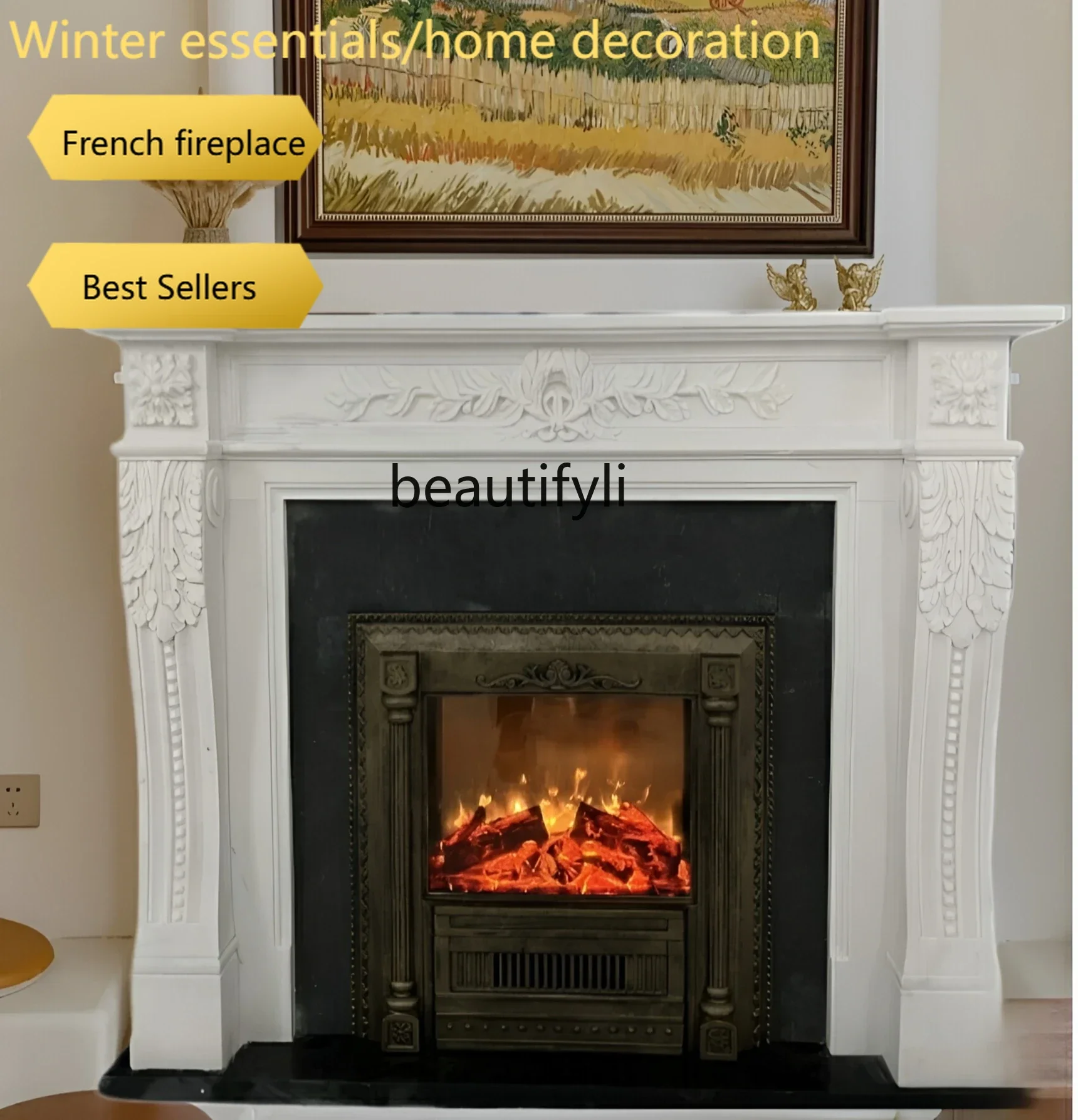 A95 Marble French Fireplace American Simulation Fire Fireplace Aluminum Fireplace Core