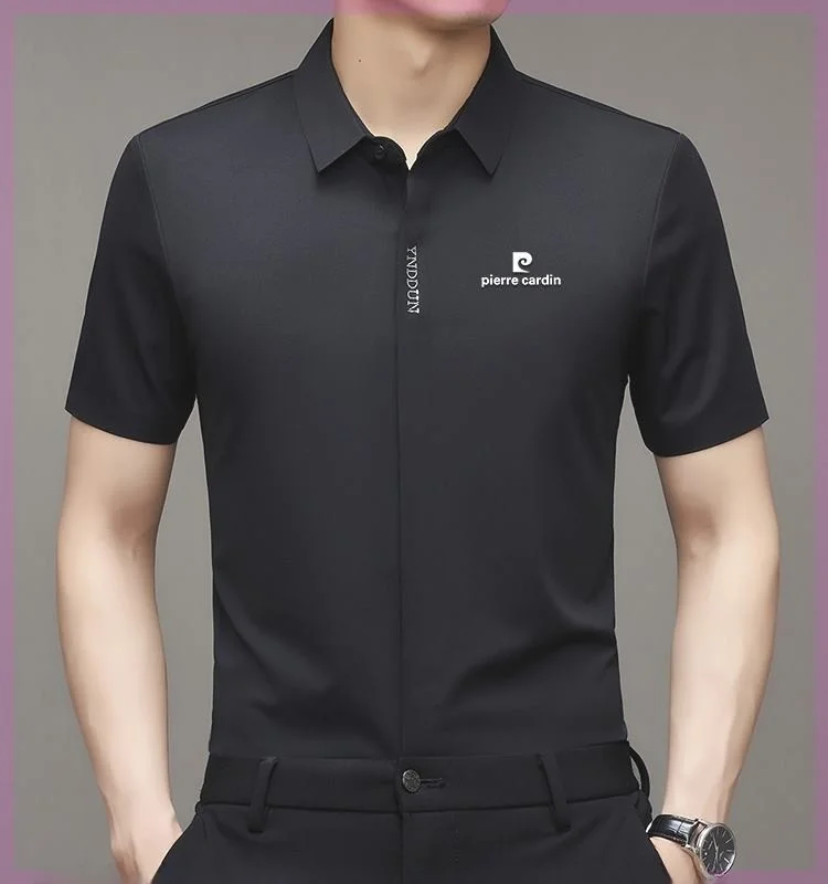 

Pierre Cardin Summer New Men's Casual Silk Shirt Short Sleeve Business Casual Seamless Iron-Free True Silk Shirt for Men