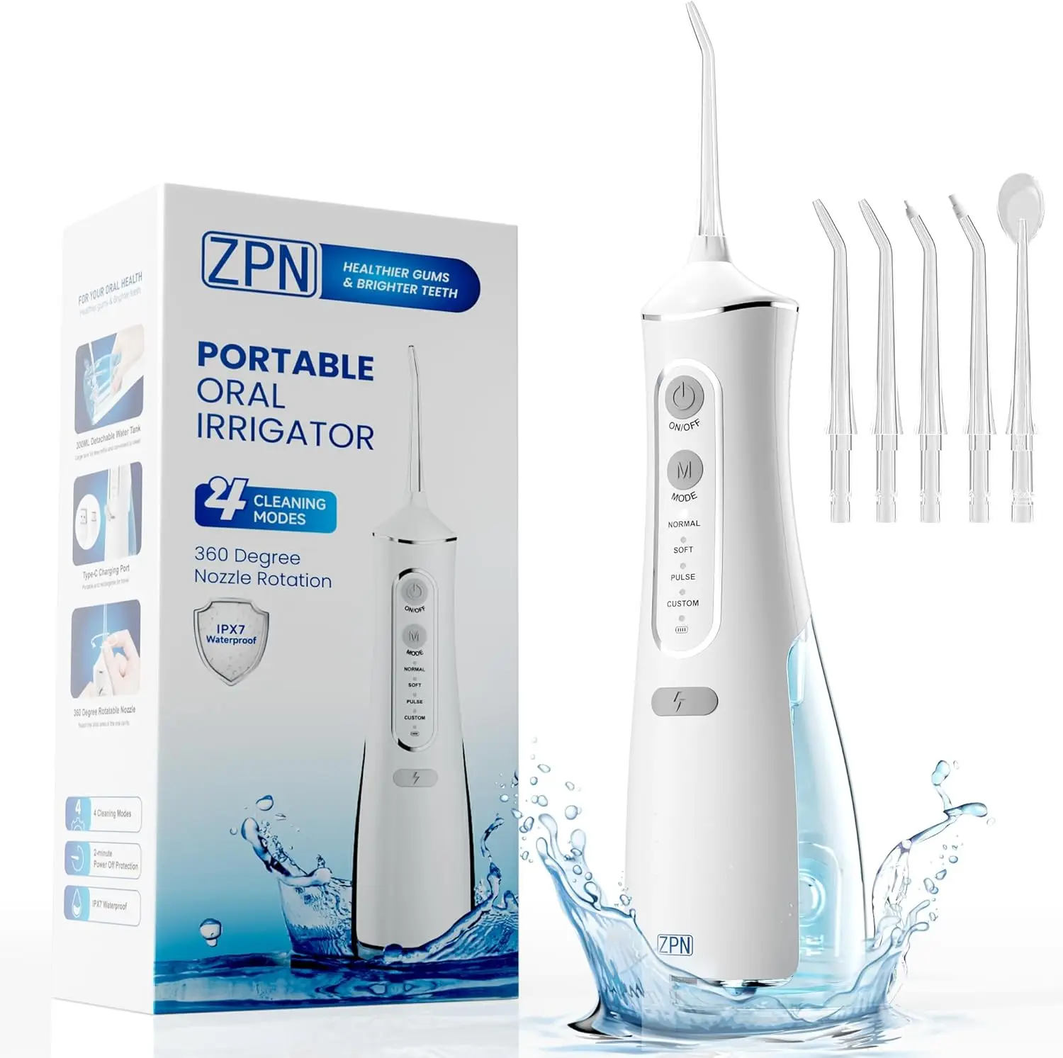 

ZPN Water flosser for Teeth Cleaning and Flossing with 5 Replaceable Jet Tips, IPX7 Waterproof Water Flosser Portable and Rechar