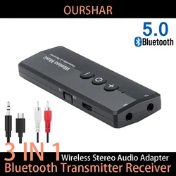 OURSHAR Bluetooth 5.0 ricevitore Audio trasmettitore Audio Wireless RCA 3.5mm Jack Aux 3 in 1 adattatore per Home TV cuffie PC Car