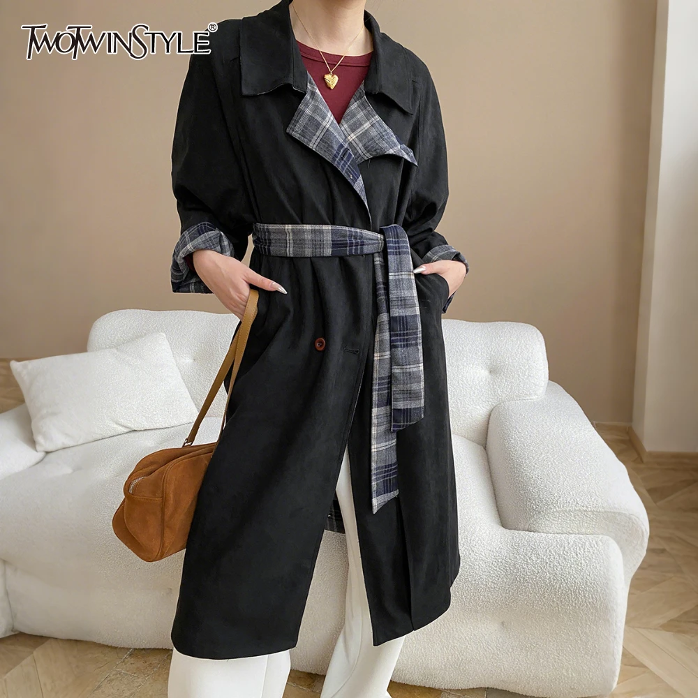 

TWOTWINSTYLE однотонная базовая куртка в клетку, женские свободные темпераментные длинные куртки с лацканами и длинными рукавами, летняя мода