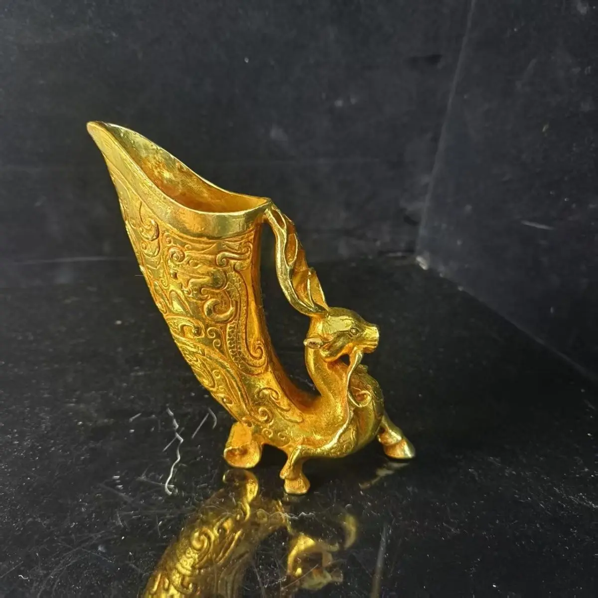 Gilt Animal‑Head Horn Cup wine cup Ornament Decoration Tea Pet Figurines Desk Decor Accessories