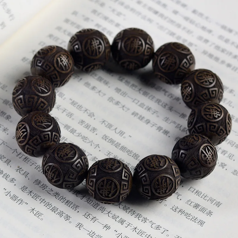 Genuine Natural Black Wood 12 Beads Tibetan Buddhist Prayer Mala Bracelet for Men Unisex Meditation Yoga Jewelry