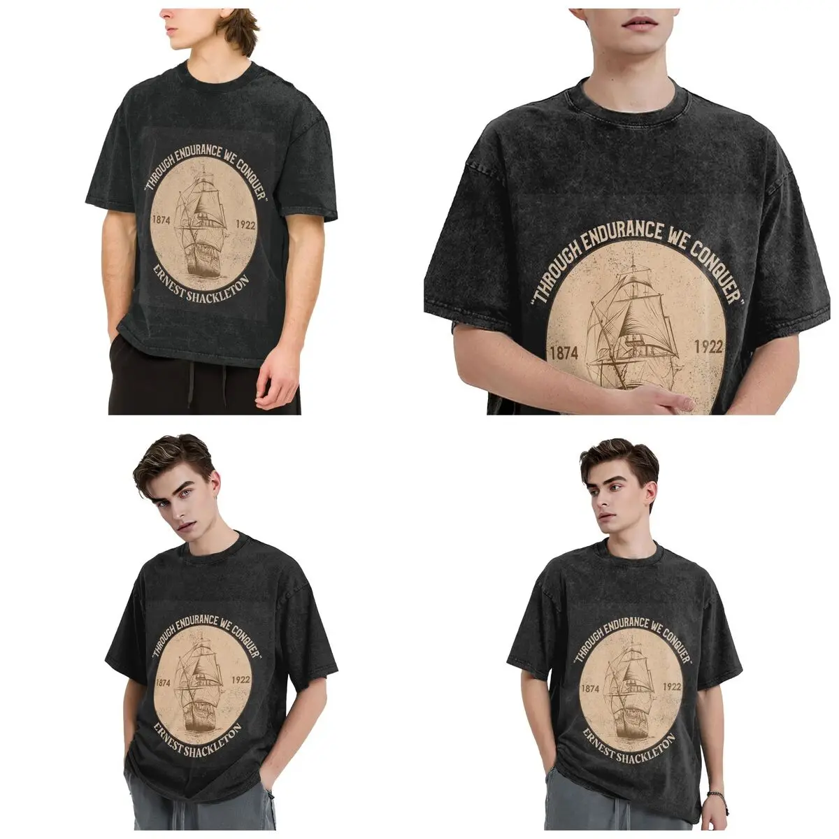 Streetwear T-Shirts Sir Ernest Shackleton - Through Endurance We Conqu Washed T Shirt Short Sleeve Hip Hop T-Shirt Tops Tees