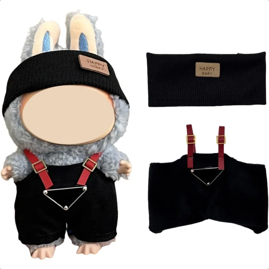 

17cm Doll Clothes 2Piece Clothes for Dolls Outfit Accories for Cute Dolls Clothes Black Hat + Overalls No Doll Included