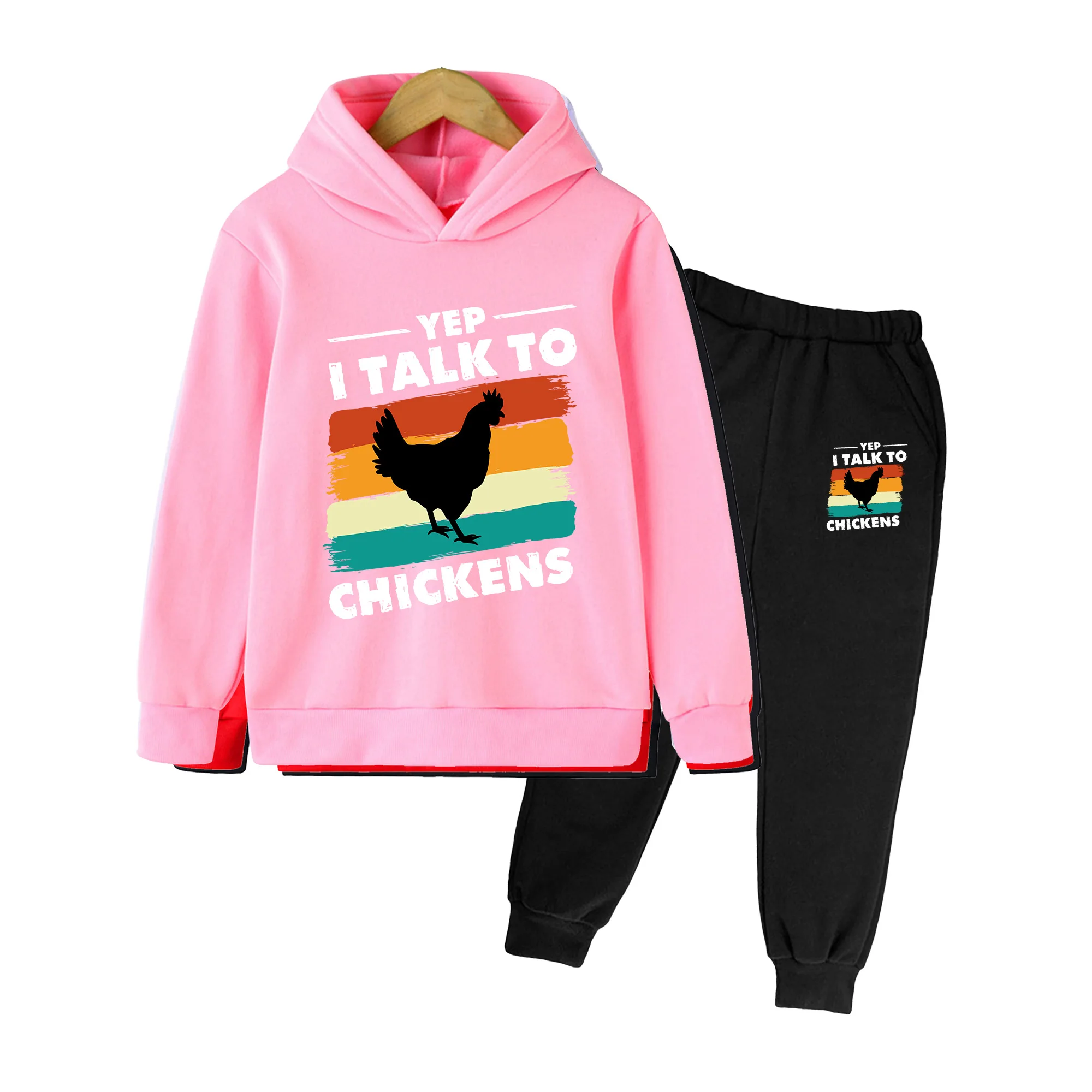 Kids Rooster Print Hoodie & Pants Set, Unisex Cotton Blend Tracksuit for Daily Play & Casual Wear